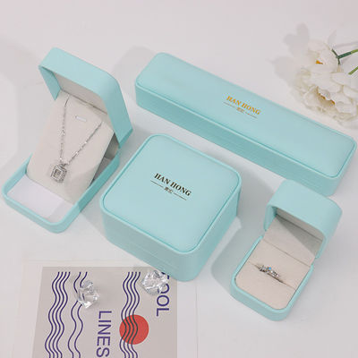 Cyan Plain Soft Touch Faux Skóra Biżuteria Opakowanie Pudełko Pudełko Pudełko Luksusowy Organizer
