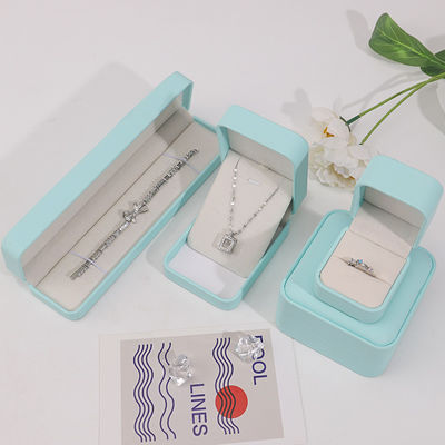 Cyan Plain Soft Touch Faux Skóra Biżuteria Opakowanie Pudełko Pudełko Pudełko Luksusowy Organizer