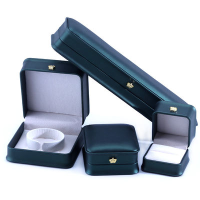 Green Crown Design Luxury PU skórzane biżuteria pudełko do bransoletki naszyjnik pierścionek i zielony