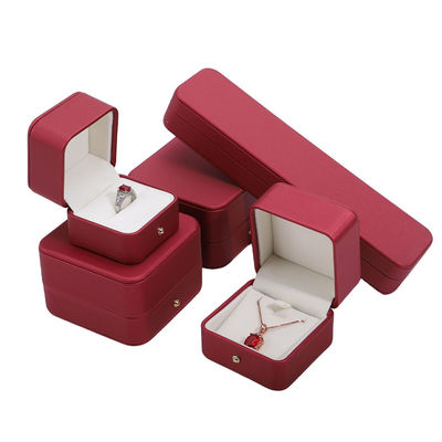 Hanhong Custom Red PU skórzane biżuteria opakowanie pudełko na naszyjnik ślubny kolczyki kolczyki pierścionek