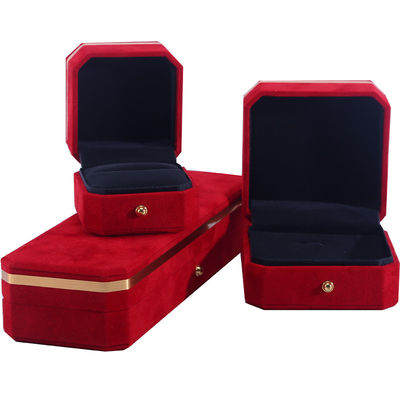 OEM ODM Ręcznie robione pudełko biżuterii Custom logo czerwony aksamit pudełko biżuterii z złotymi krawędziami