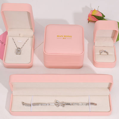 konfigurowalne logo pudełko biżuterii hign końcówka ręcznie wykonane różowe skórzane pudełko biżuterii opakowanie