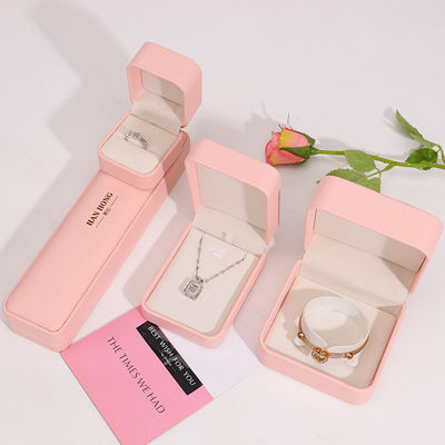 konfigurowalne logo pudełko biżuterii hign końcówka ręcznie wykonane różowe skórzane pudełko biżuterii opakowanie