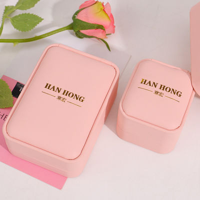 konfigurowalne logo pudełko biżuterii hign końcówka ręcznie wykonane różowe skórzane pudełko biżuterii opakowanie