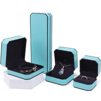 Cyan Sleek Oktogonal Faux Skóra Biżuteria Pudełko Pakiet Z Czarnym Ozdobą Krawędzi