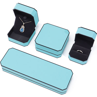Cyan Sleek Oktogonal Faux Skóra Biżuteria Pudełko Pakiet Z Czarnym Ozdobą Krawędzi