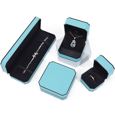 Cyan Sleek Oktogonal Faux Skóra Biżuteria Pudełko Pakiet Z Czarnym Ozdobą Krawędzi